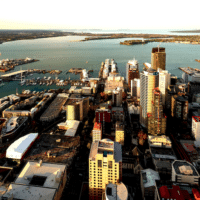 Auckland, New Zealand, from the Sky Tower, 2018. (Pedro Szekely, Flickr, CC BY-SA 2.0)